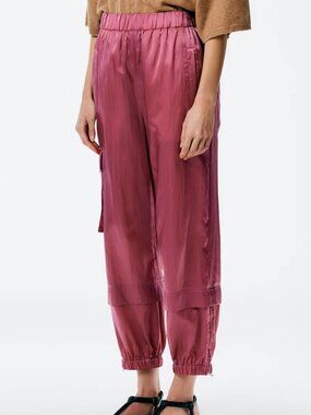 Tibi shiny nylon wilt pull on jogger, pink, XS